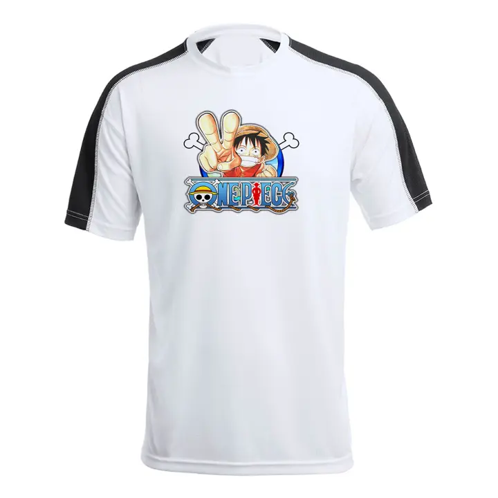 MERCHANDMANIA CAMISETA TÉCNICA FRANJA MANGAS NEGRA logo one piece Monkey D Luffy personaje serie tshirt - 1