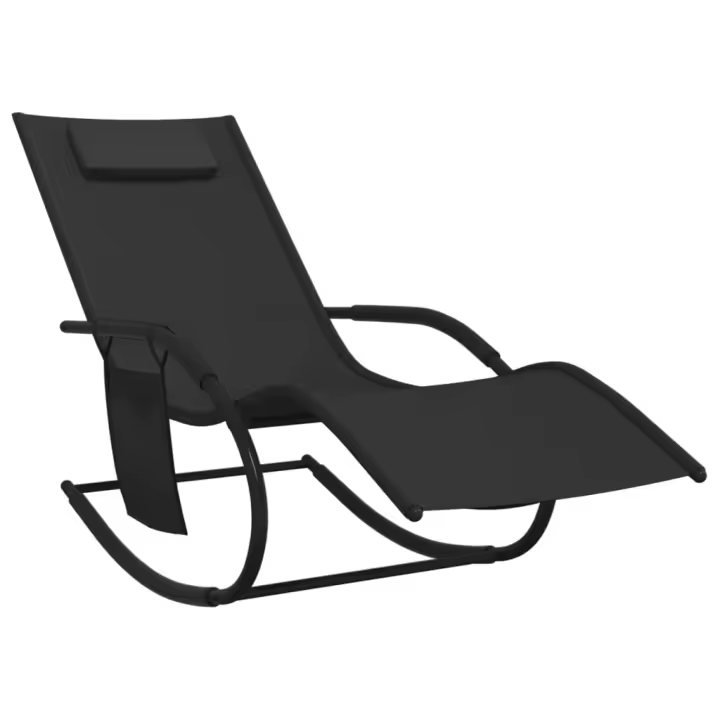 vidaXL Tumbona mecedora de acero y textileno Negro, Gris, Crema Sillas de Exterior Ideal para jardín, playa, piscina, terraza Tumbona Piscina Tumbonas Playa Tumbonas Jardín Exterior - 1