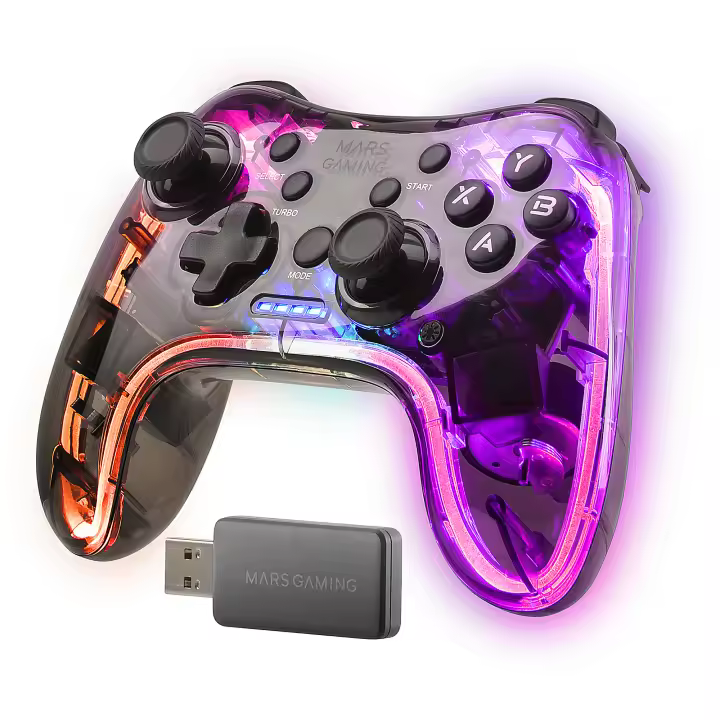 Mars Gaming MGP-24, Mando Inalámbrico Profesional 2.4GPRO, Neón RGB, Vibración Háptica Dual, Joysticks Analógicos y Pad Direccional, Gamepad para PC, PS3, PS4, PS5, XBOX360, Raspberry Pi, Mac y Android - 1