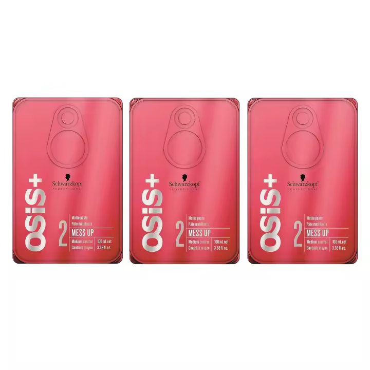 Schwarzkopf Professional OSIS Mess Up 100 Ml. Pack 3 Ud. / Pasta de peinado mate para crear looks despeinados con textura y control. Fijación media, acabado seco y estilo profesional de larga duración. - 1