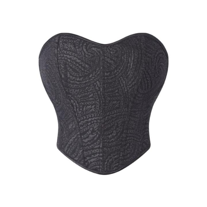 Black Damask Overbust Corset Sweetheart Neck Lace Up Back Waist Trainer Women Slim Shapewear Bustier