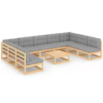 VIDAXL 3077199 conjunto de jardín 10 piezas de madera con cojines en acabado natural y gris - 1