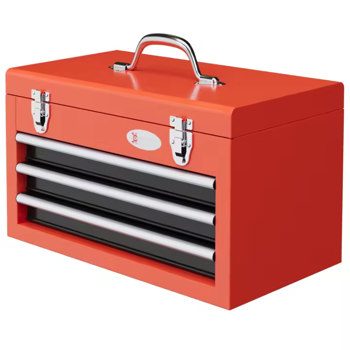 DURHAND Caja para Herramientas de Acero Maletín de Herramientas Portátil con 3 Cajones 1 Caja Superior y 1 Asa para Taller Garajes Hogar 45x24x27 cm Rojo - 1