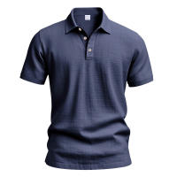 Camisa POLO de manga corta con solapa y botones, informal, de lino, transpirable, estilo británico, de verano para hombre - details 21