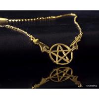 Amuletsshop- Collar Wiccan Bruja Mercurio Pentagrama Luna Triquetra Pagano Acero - details 0