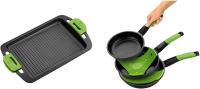 Previo Set de 3 Sartenes, Aluminio Fundido Antiadherente, Incluye dos Salvamanteles Safe Verdes, Aptas para Todo Type de Cocinas Incluye Inducción, 18-22-26 cm - details 0
