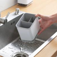 Organizador para encimera de fregadero, soporte para Esponja para platos, soporte para Esponja y Cuchillo para fregadero de Cocina, organizador de fregador de Platos de plástico con bandeja de Drenaje, Blanco - details 4