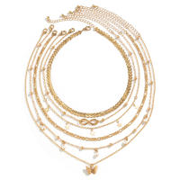 Set De 6 Collares Boho Con Símbolo Infinito Hoja Mariposa Para Mujer Imitación De Perla Vintage Cadena Delgada Joyería De Fiesta - details 5