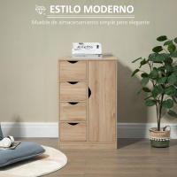 HOMCOM Armario de Salón Aparador Auxiliar con 4 Cajones 1 Puerta y Estante Interior Mueble de Almacenaje Multiusos para Baño Dormitorio Comedor 54x29x83 cm con Grano de Madera - details 3