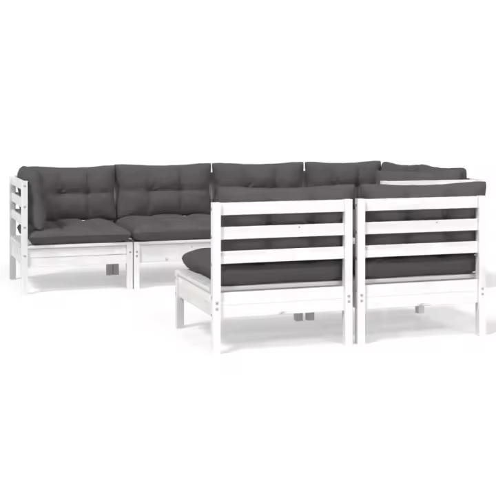 vidaXL Muebles de jardín 7 pzas y cojines blanco madera maciza de pino - 1