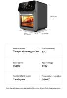 Freidora de aire eléctrica de 12 l, horno de convección de gran capacidad, freidora profunda sin aceite, cocina con ventana de horneado de 360°, electrodoméstico - details 15