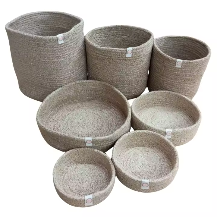 Conjunto de 3 Maceteros y 4 cestas de Yute - Decoración Hogar - Elige Estilo y Naturalidad para tu hogar - Marca ANIMS - 1