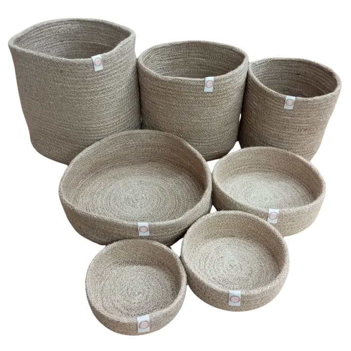 Conjunto de 3 Maceteros y 4 cestas de Yute - Decoración Hogar - Elige Estilo y Naturalidad para tu hogar - Marca ANIMS - 1
