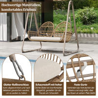Columbio de Jardín, Columbio de Porche con respaldo, juego de muebles de Jardín de exterior, PE Doble Columbio de Trinquete, 2 asientos, extricture de asiento marrón y Zapatos beige - details 2