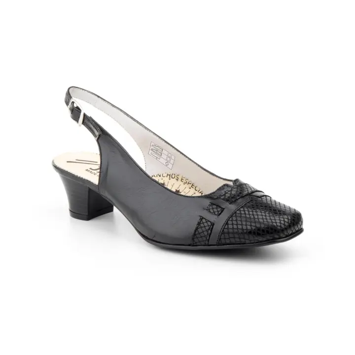 5122 Negro Hecho en España Zapatos Mujer Piel Negro Serpiente Hebilla Tacón Anchos Especial Numeración: 35-41 Marca: JAM - 1