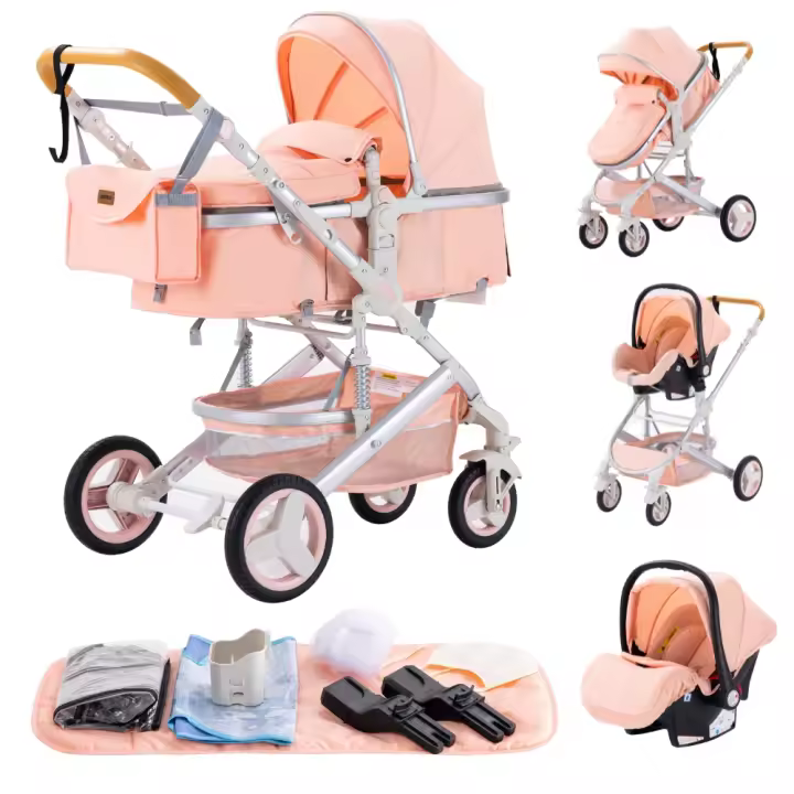 EU Children Store - Cochecito de Bebé Plegable con Marco de Aluminio, Carrito de Lujo 3 en 1 para Viaje, Carriola Alta para Recién Nacido - 1