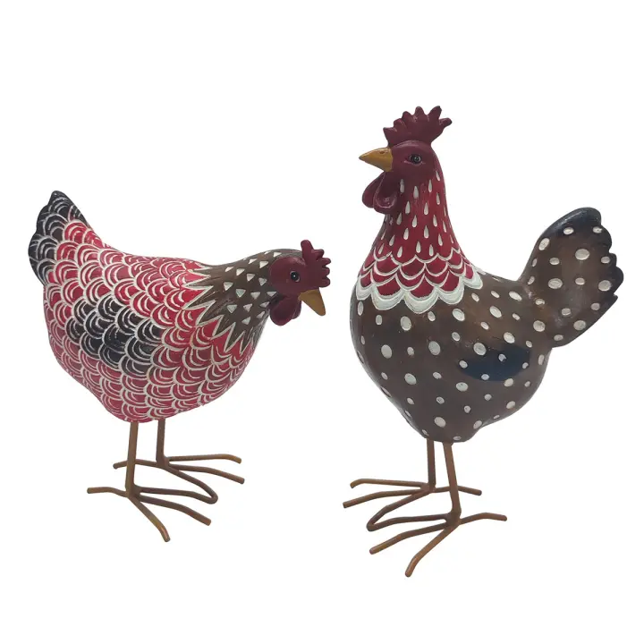 CAPRILO REGALOS & DECORACIÓN Set de 2 Figuras Decorativas de Resina Multicolores "Gallinas ". Adornos y Esculturas. Animales. Regalos Originales. Decoración Hogar. 11 x 7 x 17,50 cm. - 1