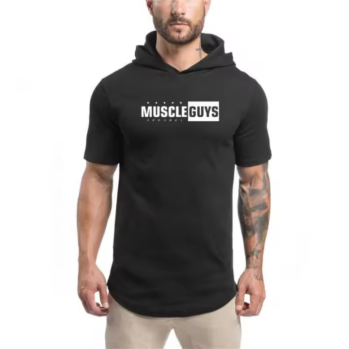 New Summer Brand Cotton Men Casual Shirts Gym Fitness Clothing Fashion Hip Hop Bodybuilding Muscle Hooded Short Sleeve T-shirt - 1