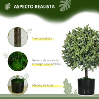 HOMCOM Juego de 2 Árboles de Té Artificiales 55 cm Planta Artificial con 343 Hojas Musgo y Maceta Planta Artificial Decorativa para Interior y Exterior Hogar Salón Oficina Verde - details 4