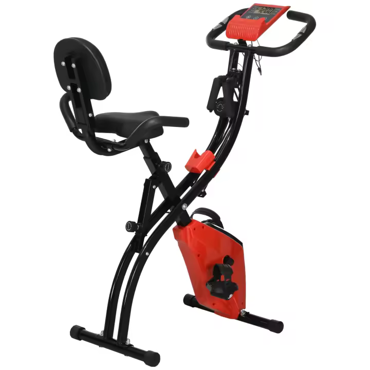 HOMCOM Bicicleta Estática Plegable Regulable en Altura Resistencia Magnética Ajustable Bicicleta de Ejercicio Fitness con Pantalla LCD y Asiento con Respaldo 97x51x115 cm - 1