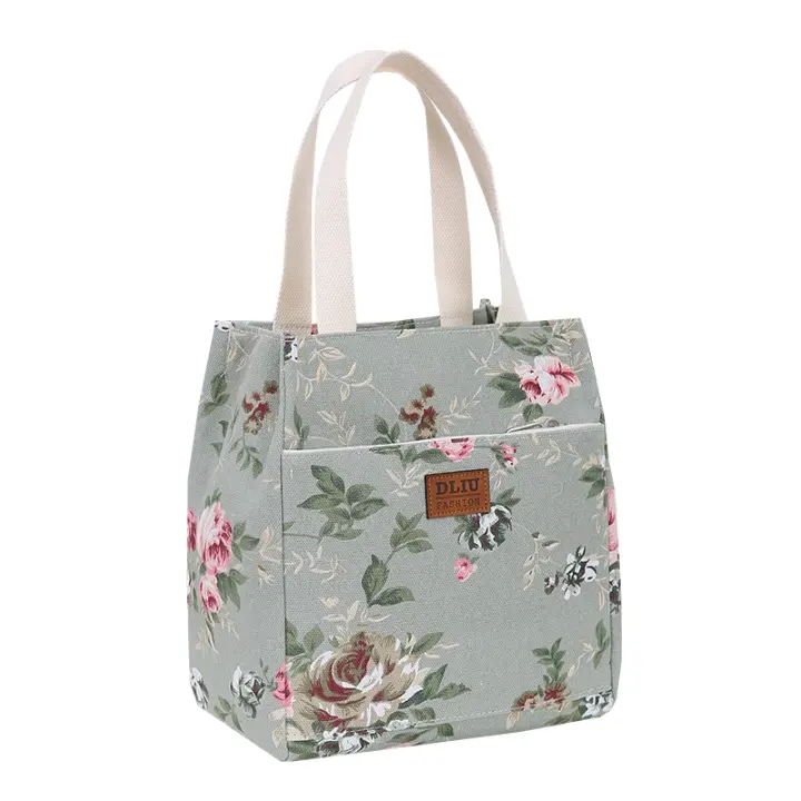 Nueva Bandolera De Lona Con Estampado Floral Bolsa De Almuerzo Portátil Con Varios Bolsillos Y Cierre De Cremallera Para El Día a Día - 1