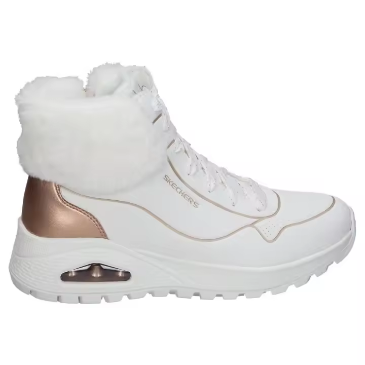 SKECHERS | Botines Skechers Uno Rugged Fall Shimmer para Mujer – Botines en Color Blanco con Borreguito – Botín con Cordones y Cremallera – Estilo Casual – Para Invierno – Cómodas – Modelo 167993-WTRG - 1