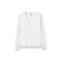 Blusa Tiffosi Lua en blanco brillante, escote pico y manga larga con elástico en los puños. - details 5