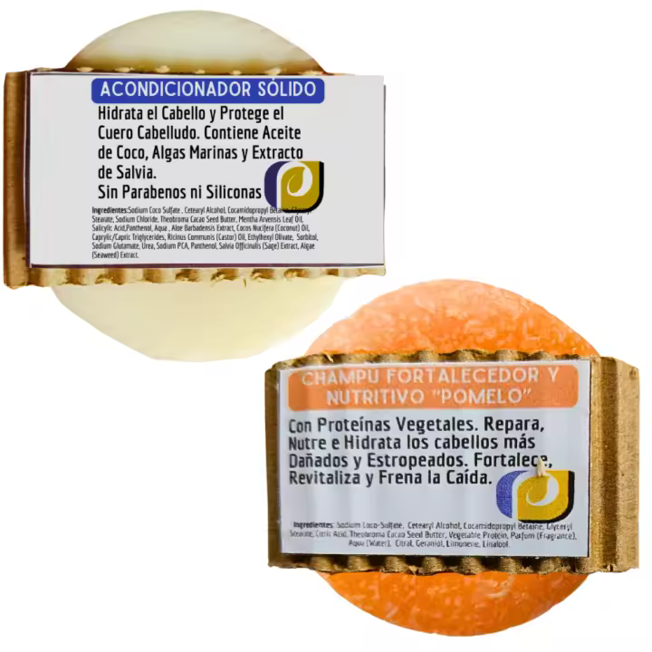 Acondicionador Sólido + Champú Fortalecedor y Nutritivo "Pomelo". Fortalece tu Cabello. Suaviza y Limpia. PumarShop Cinnia Natura - 1