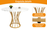 ✨Juego de Comedo 5 Piezas Moderno (1 Mesa Redonda + 4 Sillas) - Mesa de 80cm Ø with Patitas Metálicas Doradas y Surface de Mármol Blanco, Sillas de Terciopelo Gris - details 2