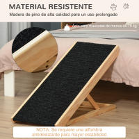 PawHut Rampa para Perros y Gatos Plegable de Madera 90x40x61 cm con Altura Ajustable de 4 Niveles y Alfombra Antideslizante Escaleras de Mascotas para Coche Cama y Sofá Natural - details 1