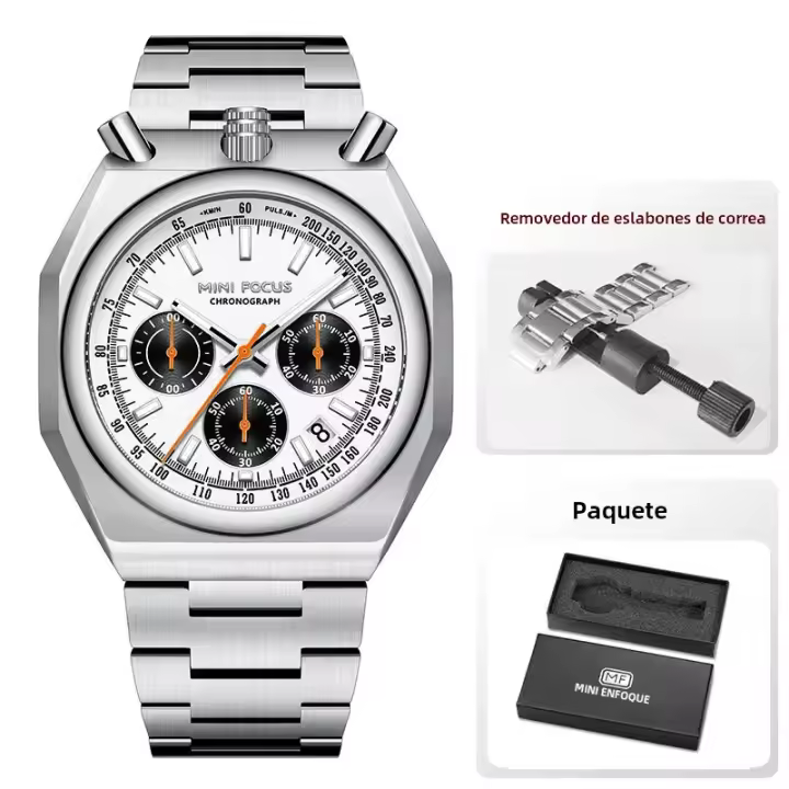 Reloj De Cuarzo Para Hombre MINI FOCUS Cronógrafo Resistente Al Agua Con Luminiscencia Y Calendario Correa De Acero Inoxidable Estilo Business - 1