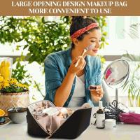 Banner - Bolsa de Cosméticos de Gran Capacidad en PU - Neceser de Maquillaje Portátil con Asa y Cremallera para Viajes y Baño - Negro
