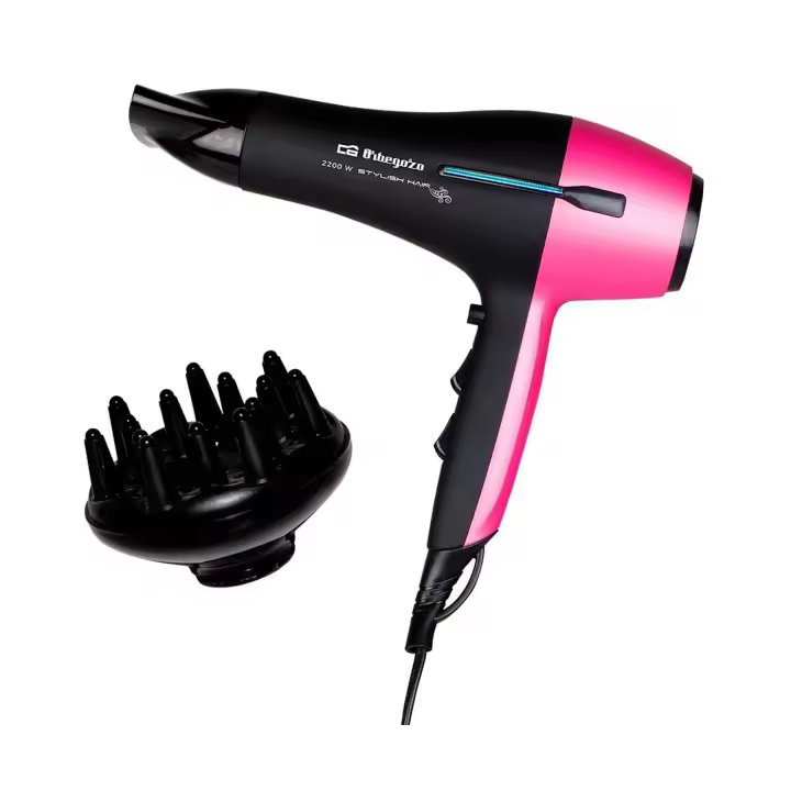 ORBEGOZO SE2320 SECADOR DE PELO NEGRO Y ROSA 2200W DOS VELOCIDADES AIRE FRIO FILTRO EXTRAIBLE - 1