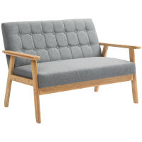 HOMCOM Sillón de 2 Plazas Sofá de 2 Plazas Tapizado en Lino con Reposabrazos de Madera Respaldo Acolchado Carga Sillón para Salón Dormitorio Gris Claro - details 0
