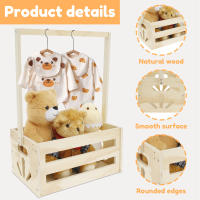 Cesta De Baño Para Bebé Con Manija Portátil Y Gran Capacidad Caja De Madera Para Almacenamiento De Juguetes Decoración De Closets Para Fiesta De Baño - details 2