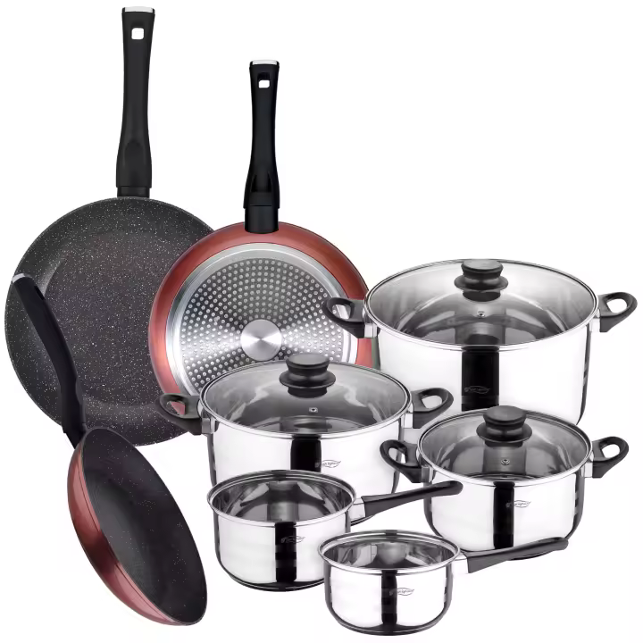 Pack de 3 sartenes ø20/24 y 28 cms + batería de cocina de 8pc en acero INOXIDABLE – SAN IGNACIO - 1