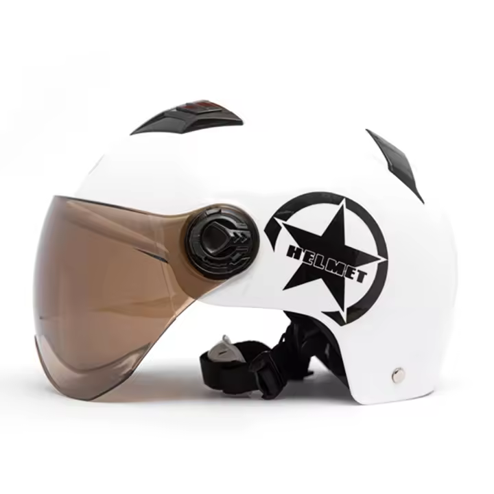 Casco De Motocicleta Medio Tamaño Ajustable Para Hombres Y Mujeres Con Correa De Barba Ajustable Protección Abs Material Peso 550g - 1