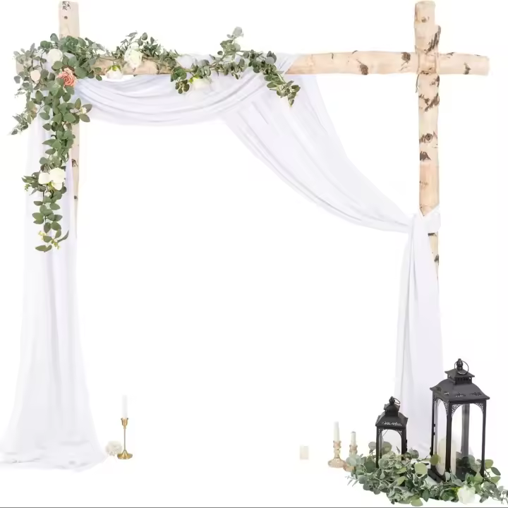 Arco De Boda En Blanco Con Encaje Chiffon 1 Panel Cortina Transparente Para Fondo De Ceremonia De Boda Color Champán - 1