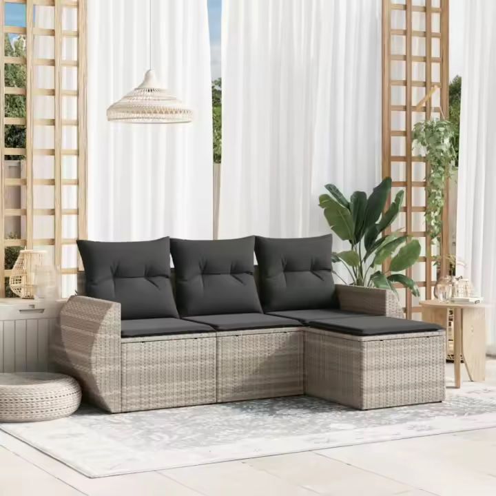 vidaXL Set de sofás de jardín 4 pzas y cojines ratán sintético gris - 1
