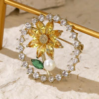Broche De Flor Dorada Con Zirconia Joyería De Novia Lujo Accesorios Para Mujer Regalos Para Damas De Honor Adornos Elegantes Para Bodas - details 18