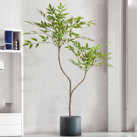Planta Artificial De Bambú Grande 110cm Con Dos Cucharas Falsa Nandina Hojas Verdes Para Decoración De Jardín Y Hogar Material Plástico - details 0