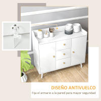 HOMCOM Aparador de Salón Moderno Aparador de Cocina con 2 Puertas 3 Cajones y Patas de Madera de Pino para Comedor Pasillo Dormitorio 90x32x80 cm Blanco - details 4