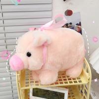 Bolso De Hombro Para Mujer Kawaii Rosa Con Cerdo De Peluche Suave Tote Con Cremallera Y Lazo Lindo Bolsa De Mano Para Estudiantes Y Niños - details 5