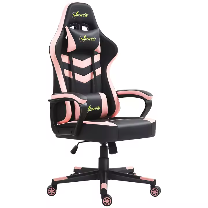 Vinsetto Silla Gaming Ergonómica Silla de Escritorio de Oficina Altura Regulable Basculante con Reposacabezas Cojín Lumbar 61x70x121-129 cm - 1