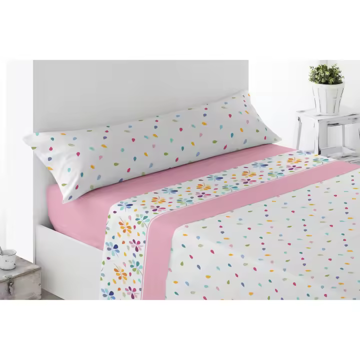Juego de Sábanas Algodón 50% Encanto. Cama de 90, 105, 135, 150.  Fino y Ligero, Extrasuave, 3 piezas, Bajera, Encimera, Funda de Almohada.  Rosa, Gris, Turquesa, Azul. No hace Bolas - 1