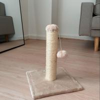 COTTECOTA-Poste rascador para Gatos de sisal con Juguete. 25 * 25 * 35 cm Pequeño, Color Gris y Rosa, Poste arbol rascador para gatos sisal y felpa resistente - details 0