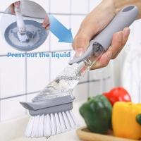 Cepillo De Limpieza Para Olla Con Botella De Detergente Y Mango Largo Tipo Presión Para Rellenar Con Espuma Cepillo De Cocina Ecológico De Plástico - details 1