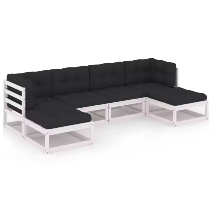 vidaXL Set muebles jardín 6 pzas con cojines madera maciza pino blanco - 1