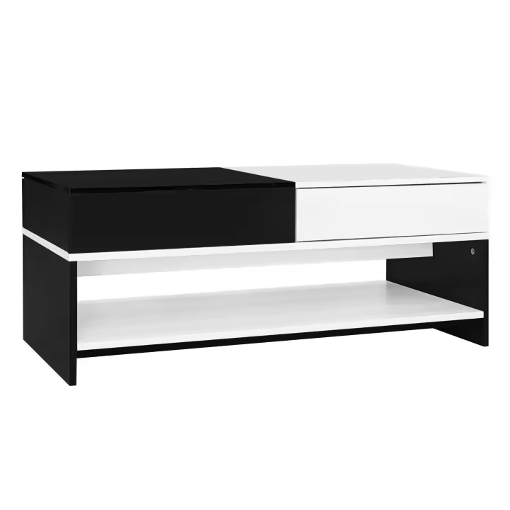 Mesa de Centro Moderna with 2 Cajones - Diseño Blanco y Negro, Almacenaje, Tapa Alto Brillo, Largo 100cm - 1