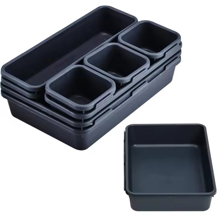 8PC cajón organizador cajón divisores 3 Sises de plástico cajón organizadores esritorio Cocina maquillaje cajón Organizador de esritorio (Negro) - 1